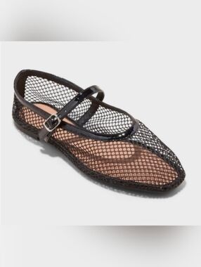 Nwt A New Day Black Mesh Mary Jane Flats - Women's Stylish Pointed Toe